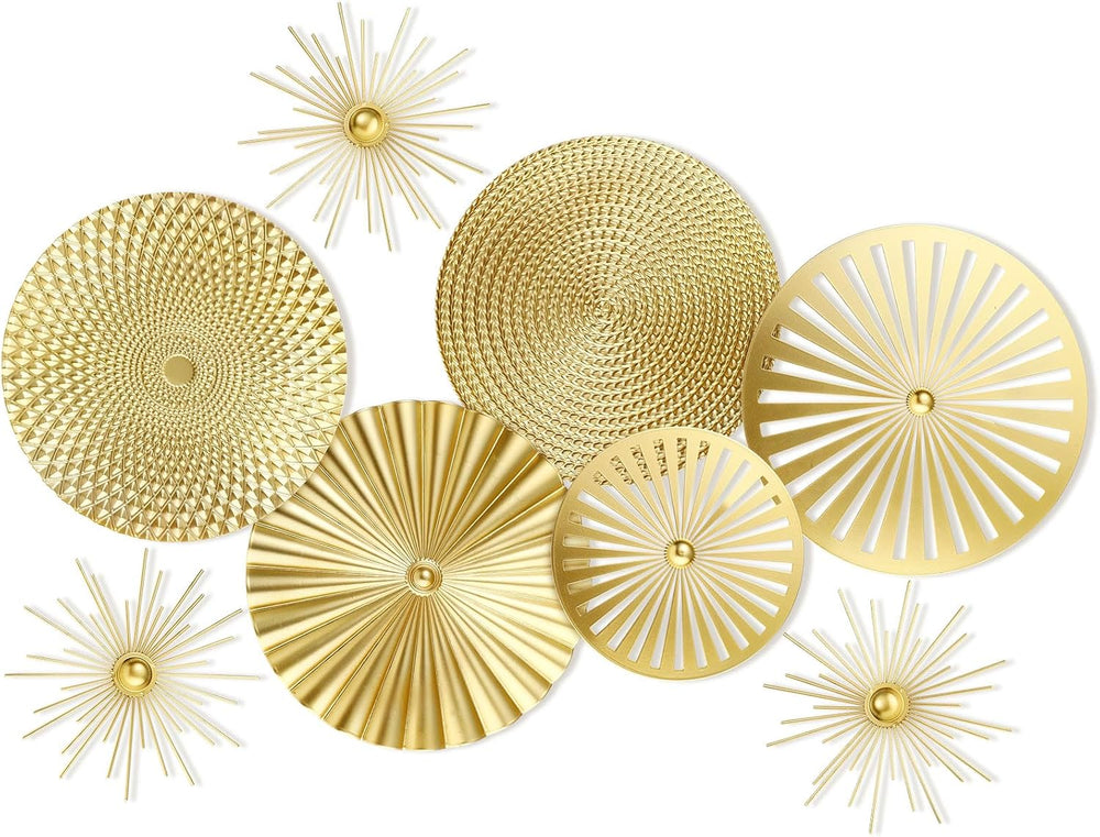 Gold 8 Pcs Wall Decor Round Modern Metal Plate Art