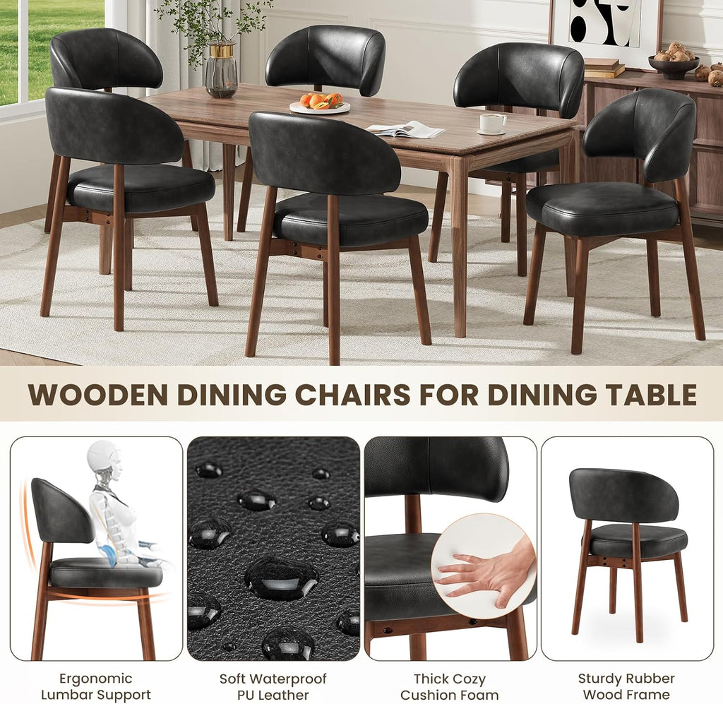 MALOL Wooden Dining Chairs Set of 2, Modern Upholstered Dining Room Kitchen Side Chairs with Curved Open Back for Living Room/Restaurant/Cafe, Black