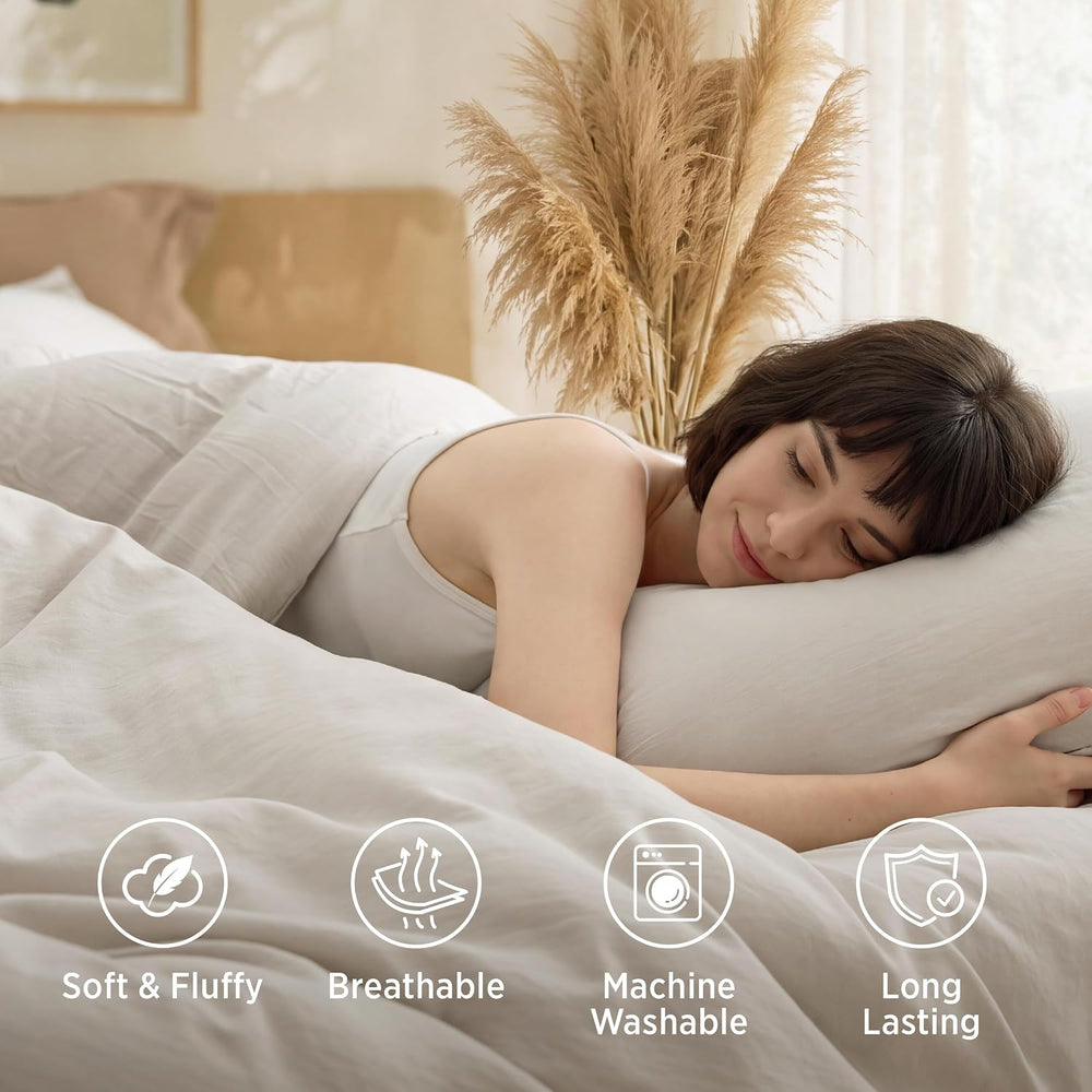 Bedsure Queen Comforter Set Prewashed Soft Bedding Set 3Pcs Beige 90"x90...