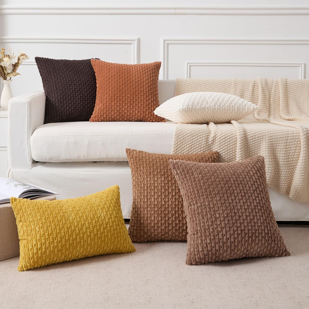 Kevin Textile Soft Corduroy 28x28 Inch Pillow Covers 2 Pack, Burnt Orange