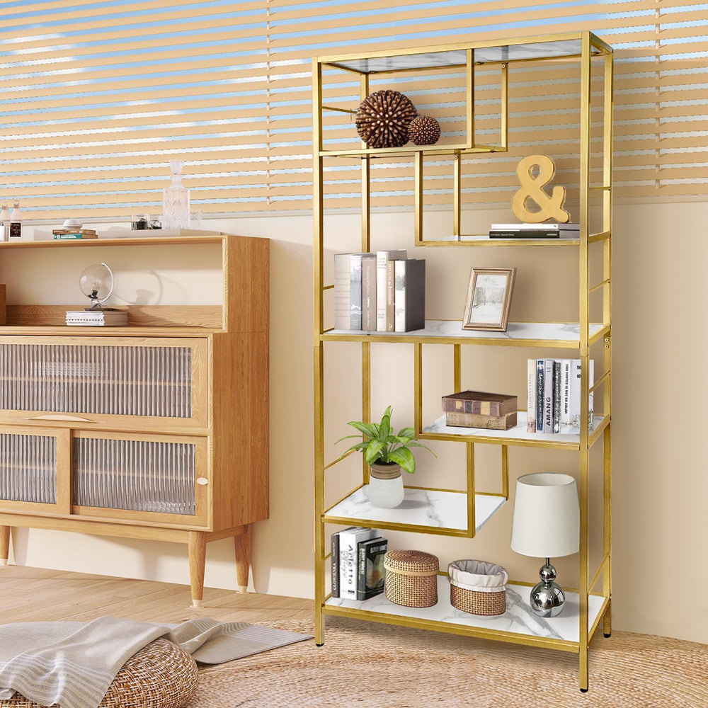 AT-VALY 6 Tier Bookcase Bookshelf, 72.4”Tall Modern Freestanding Bookshelf wi...