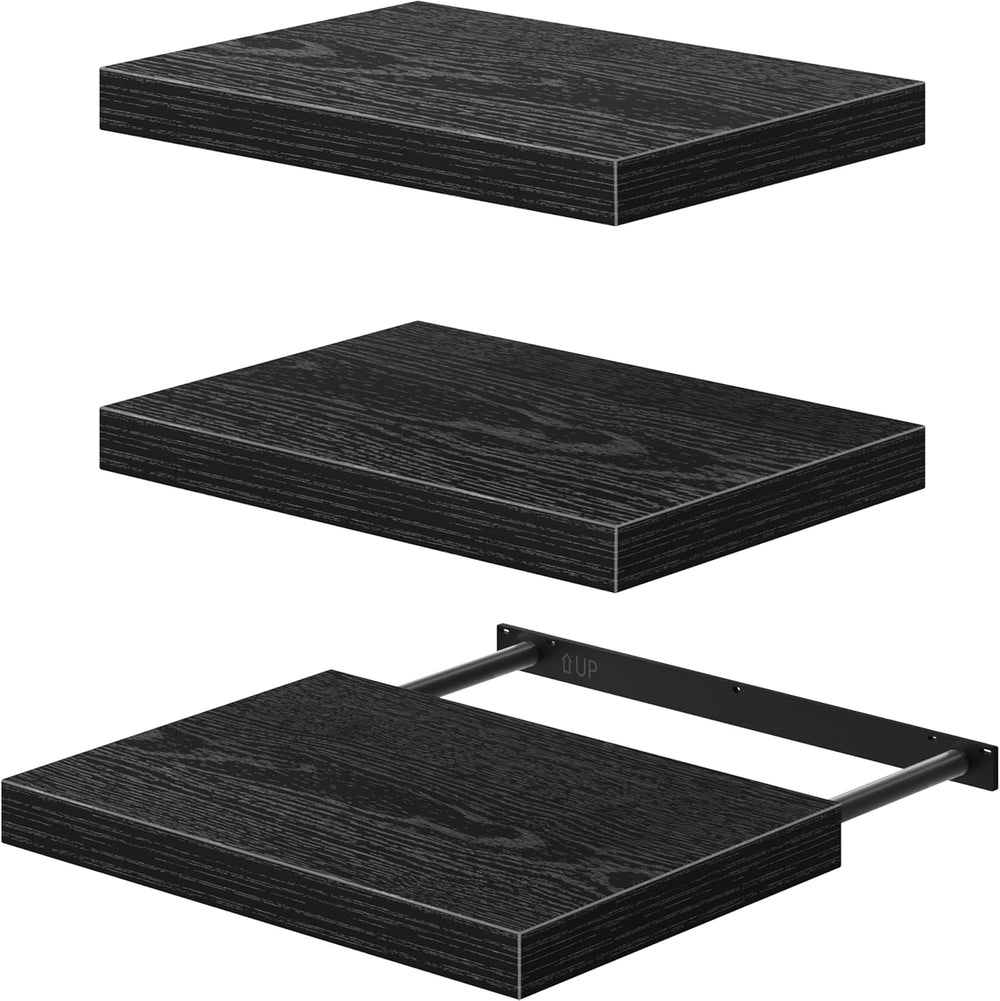 QEEIG 10" Deep Floating Projector Shelves Under TV Shelf (Black, Set of 3)