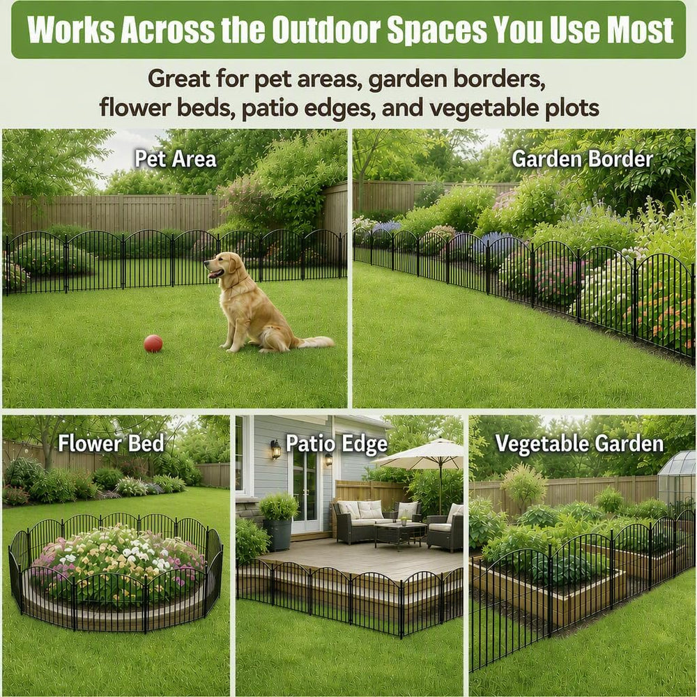Decorative Metal Garden Fence, 48in(H) No-Dig Flower Bed Border, 24ft(L)