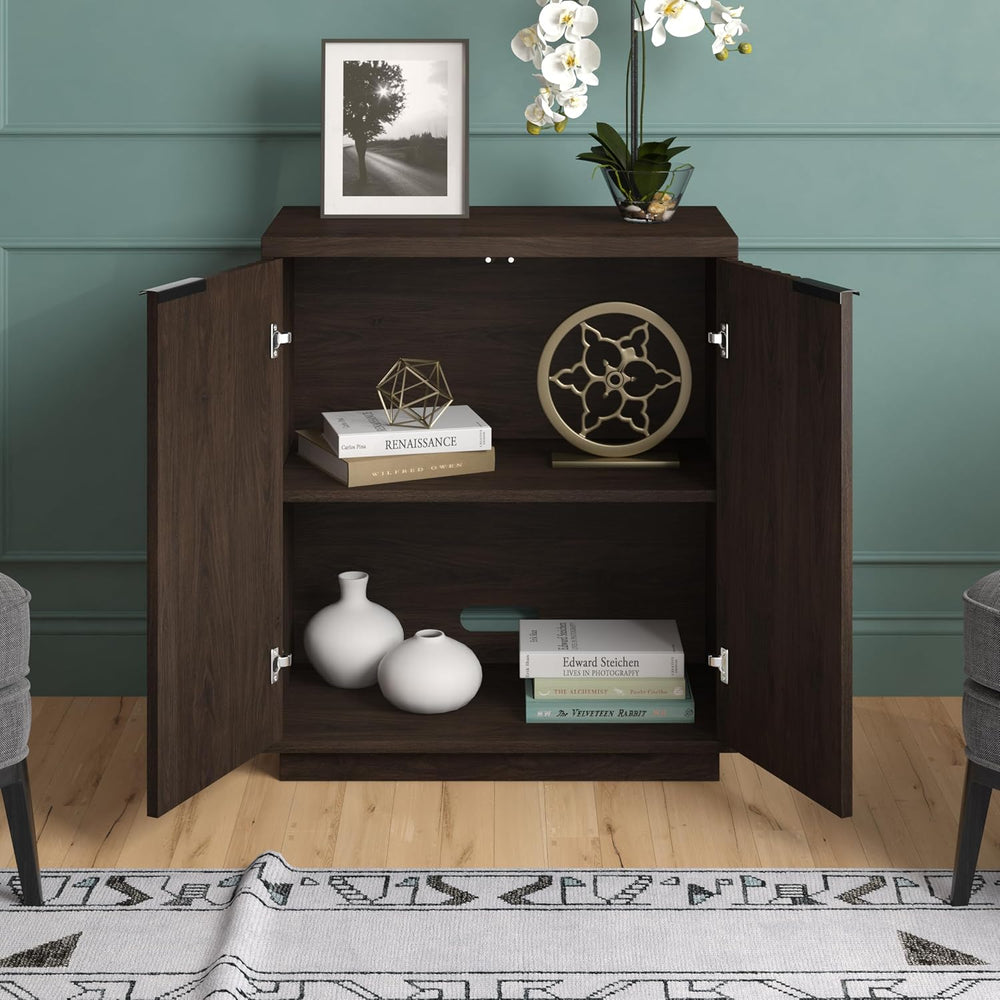 Henn&Hart 28" Fluted Accent Cabinet, Sideboard Buffet, Rich Brown