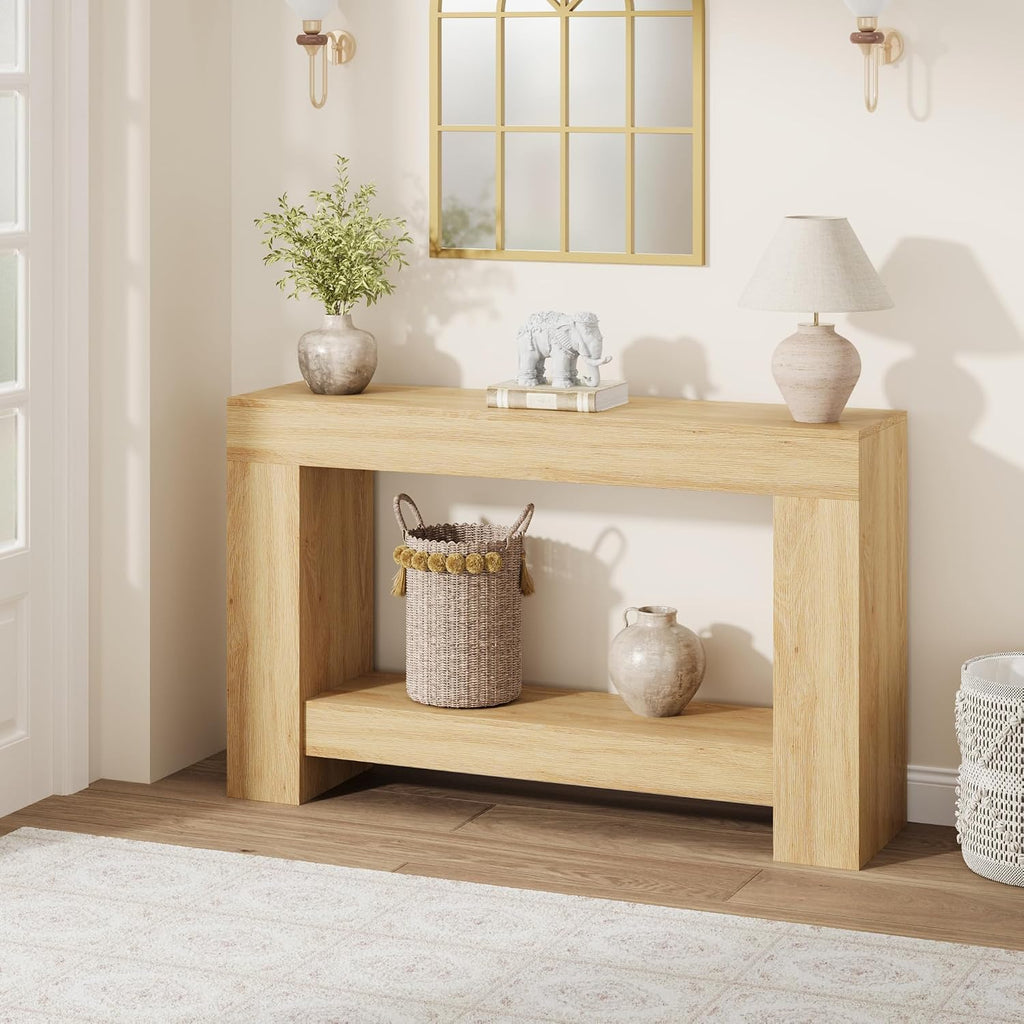 GAOMON 47" Farmhouse Console Table for Entryway - 2-Tier Storage Shelf, Rectangular Sofa Table for Living Room & Hallway, Heavy-Duty Accent Table Behind Couch