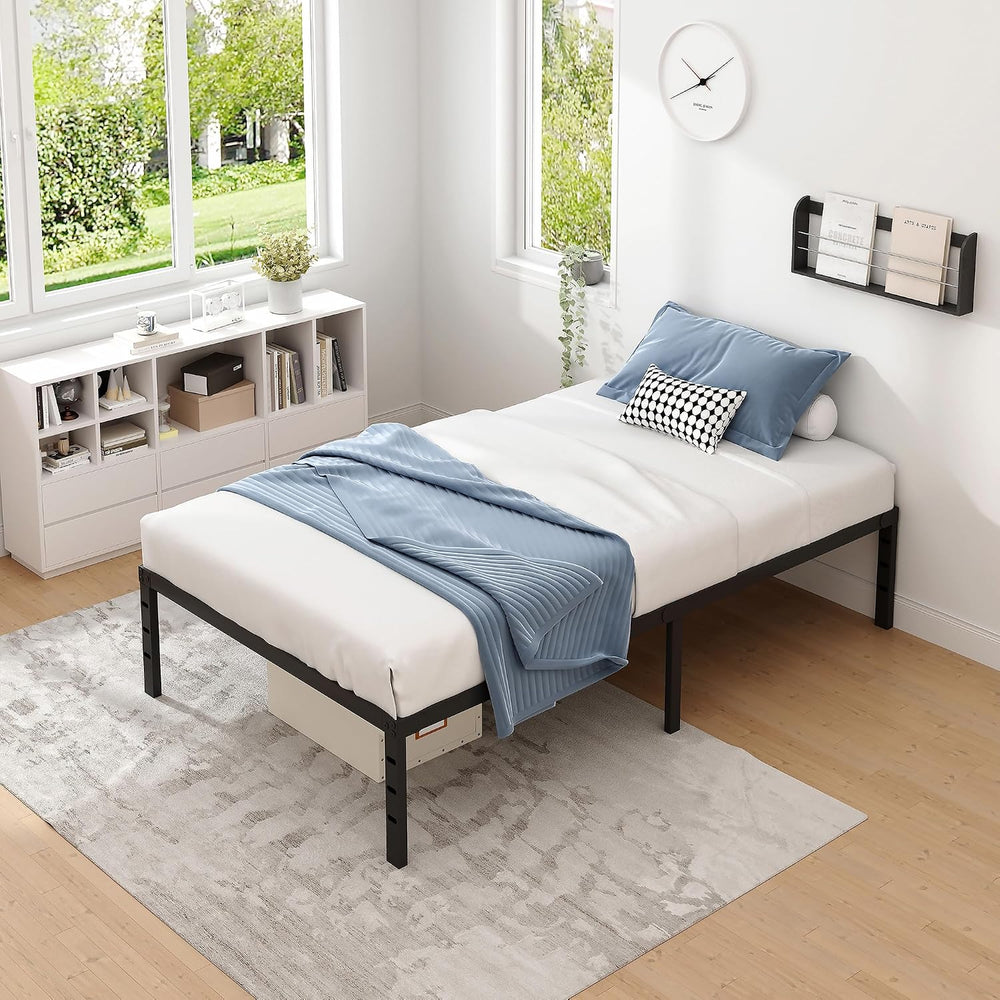 NEW JETO Metal Bed Frame,Twin Size Bed Frame with Storage Space,18 Inch