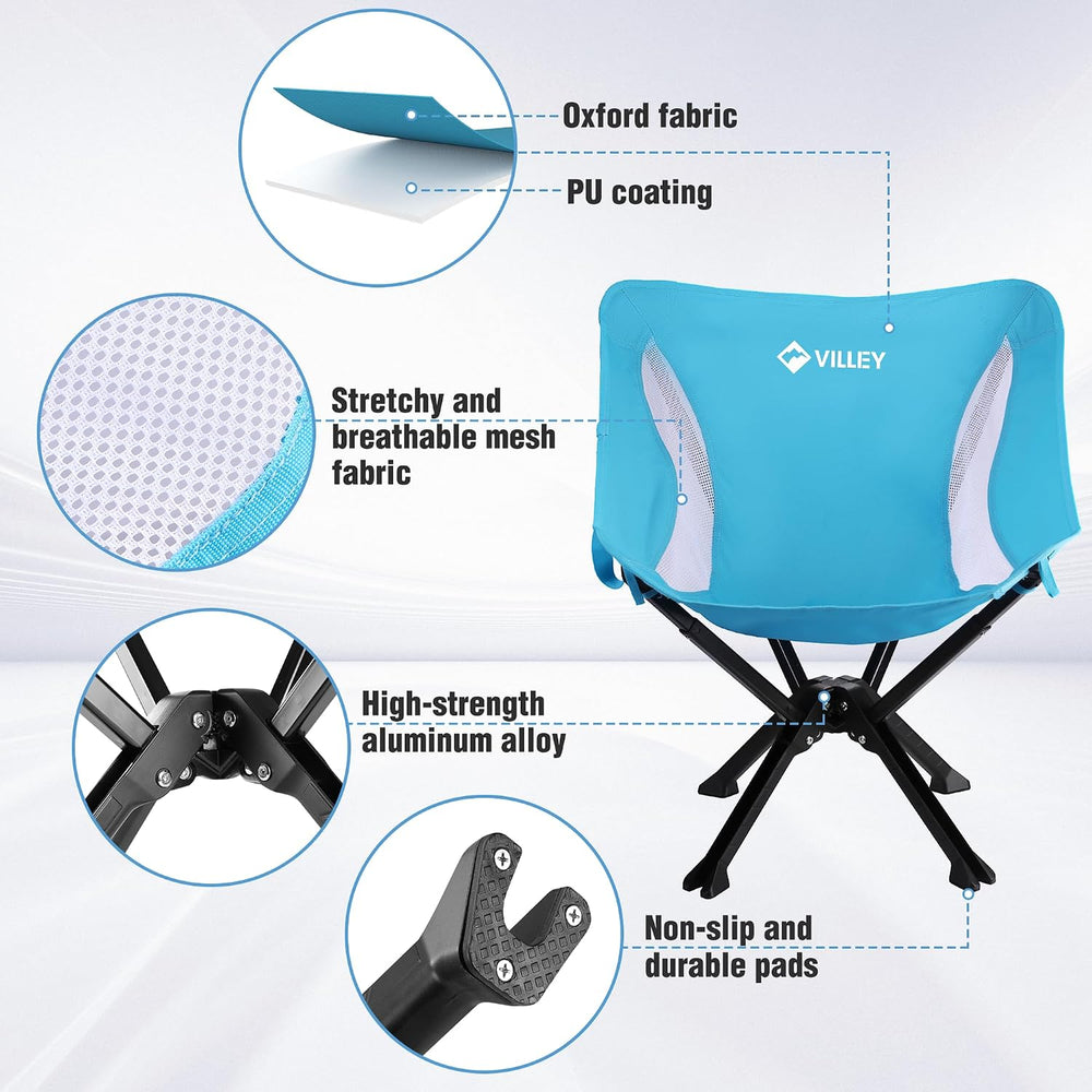 VILLEY 2-Pack Portable Folding Camping Chairs, Lightweight, Blue