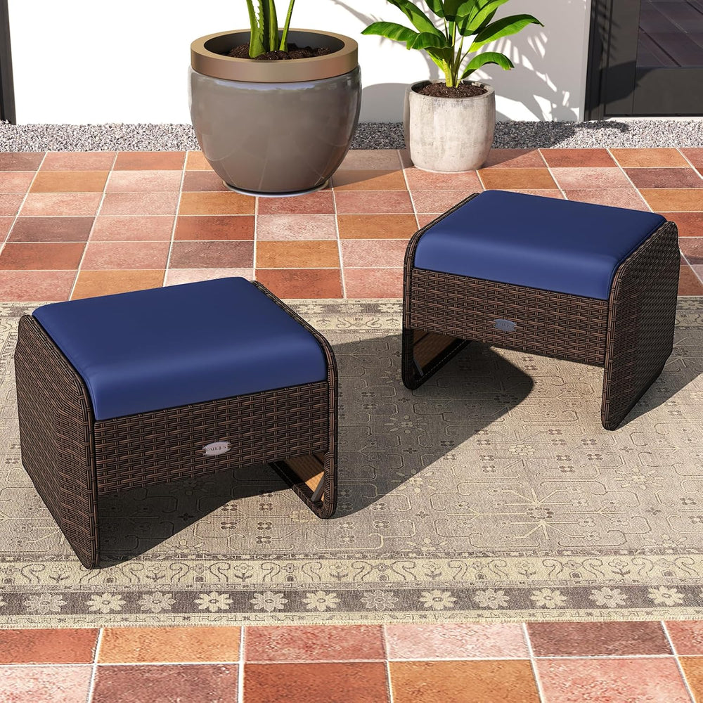 RELAX4LIFE Wicker Outdoor Ottomans for Patio - 2-Piece Rattan Footstools w/Re...
