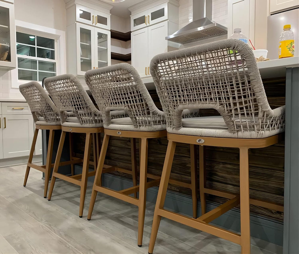 PURPLE LEAF Counter Bar Stools Set of 4, Hand-Woven Wicker, Deep Teak