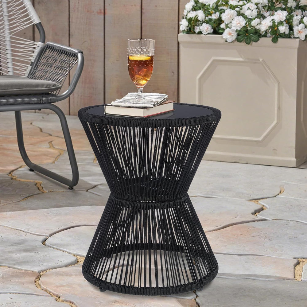 SUNNYPARK Small Outdoor Side End Table Modern Hourglass Style 20" H