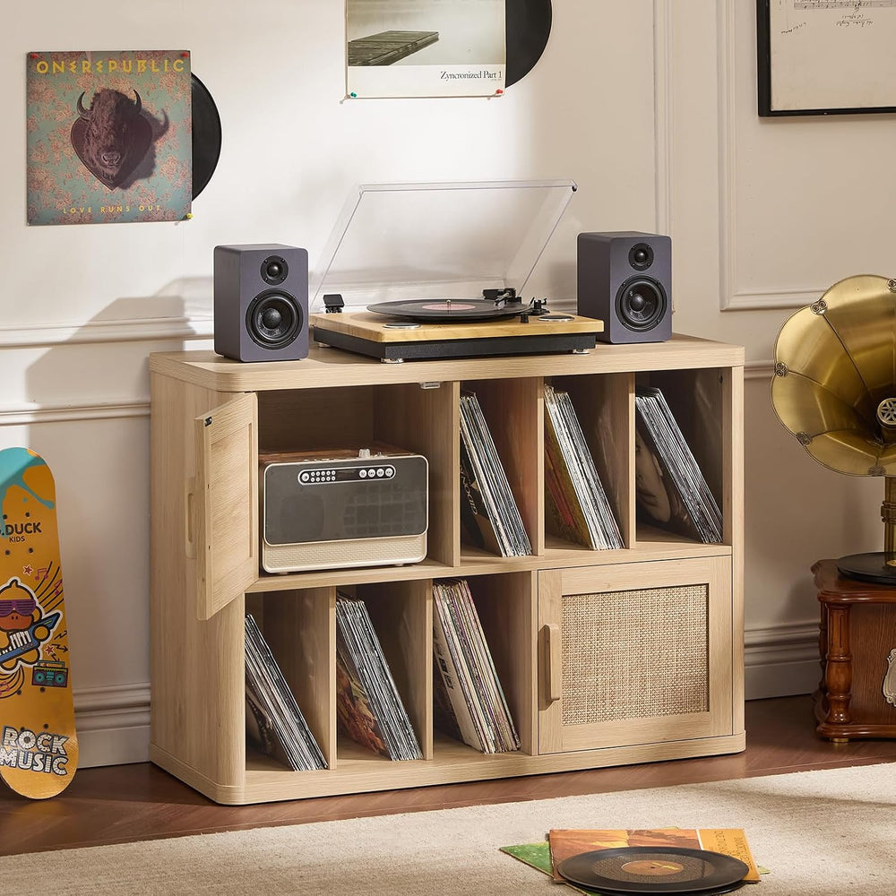 LEYAOYAO Large Record Player Stand with Vinyl Storage Up to 450 Albums, Wood ...