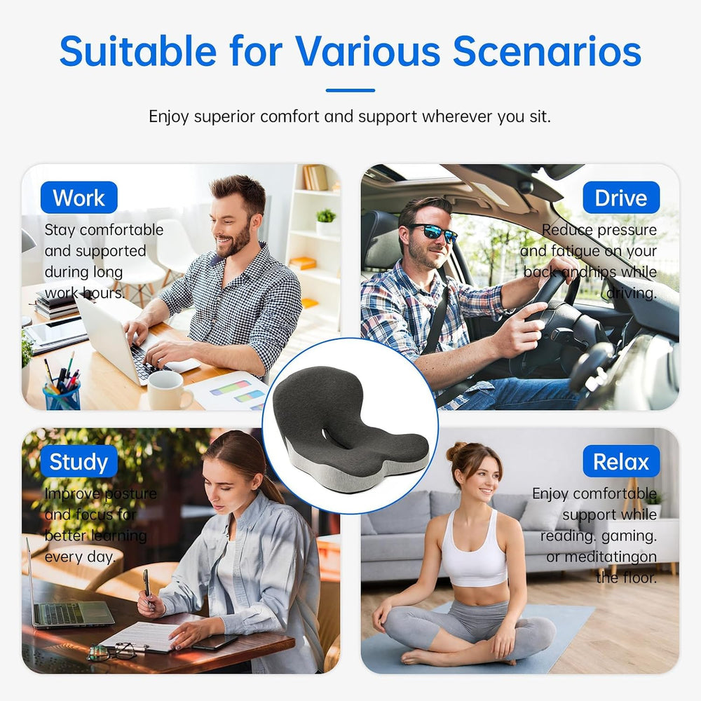 Memory Foam Seat Cushion with Lumbar Support for Office Chair and Car