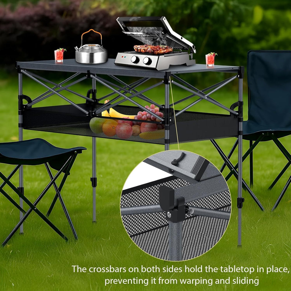 Anbte 34.2” Tall Folding Camping Table, Aluminum Portable, 39” X 20”, Black