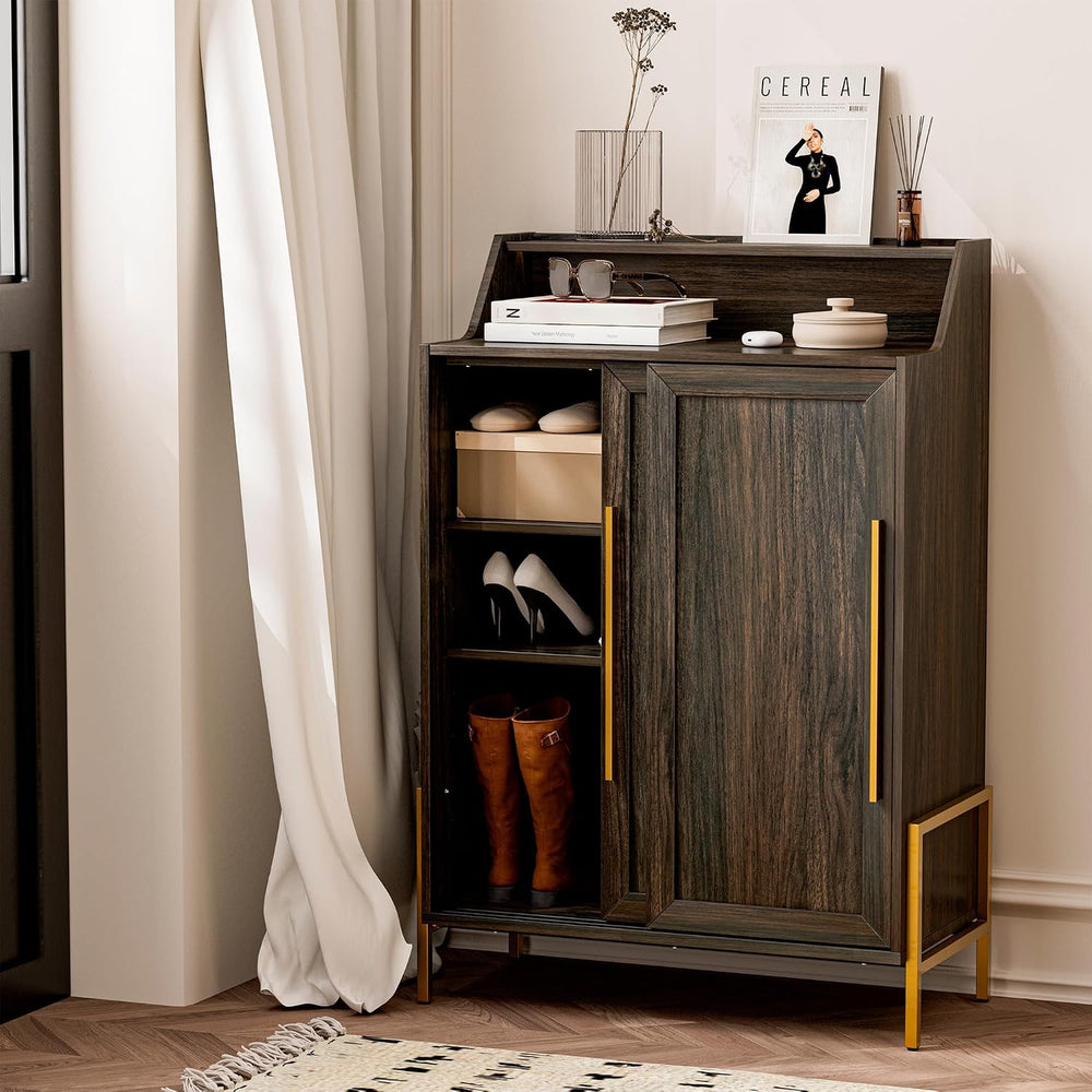 BELLEZE 45" Dana Storage Cabinet with Sliding Doors - Brown