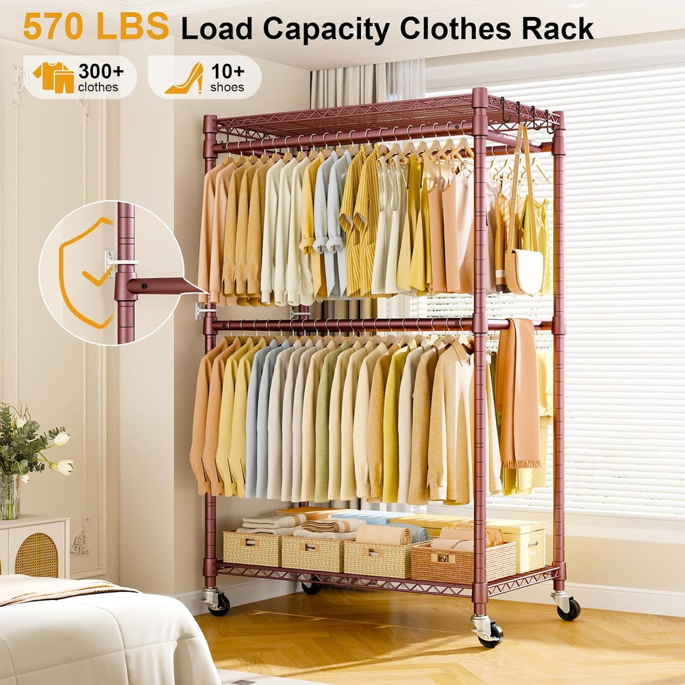 ULIFHOME Rolling Clothes Rack, Clothing Racks for Hanging Clothes, Bronze