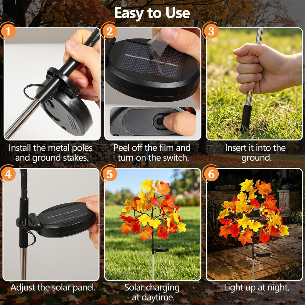 Lewondr 4 Pack Fall Solar Lights Outdoor Decorative