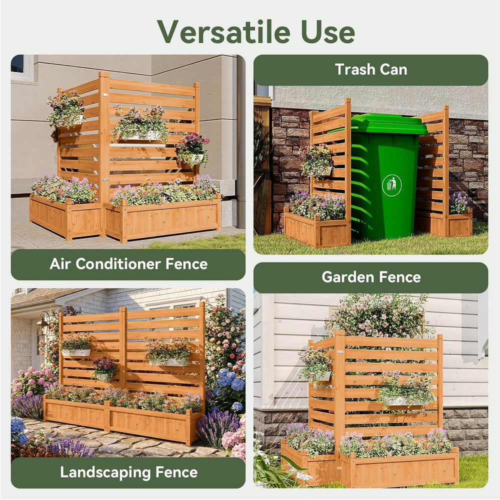 Aoxun Air Conditioner Fence, 2-Panel Wood Privacy Screen with Planter Box