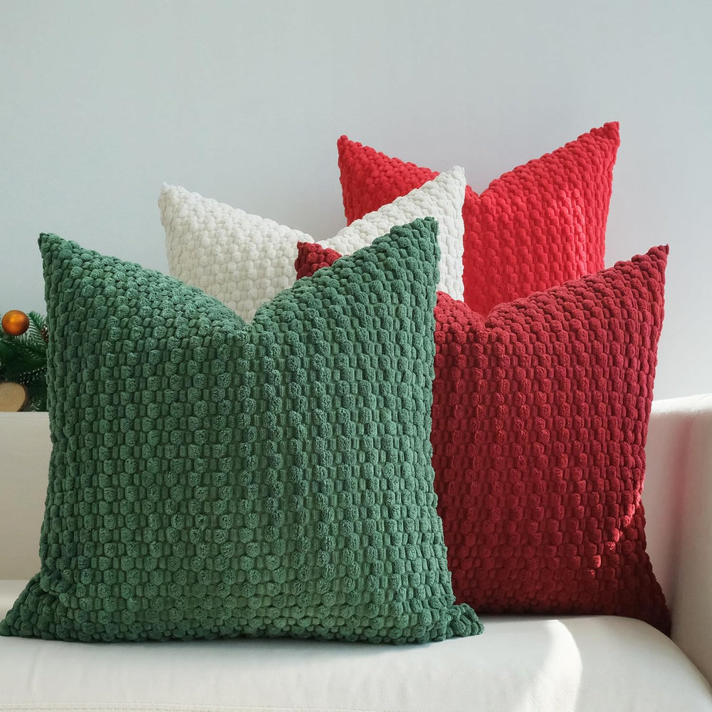 JOJUSIS Pack of 4 Throw Pillow Covers, Red Green, 24 x 24 Inch