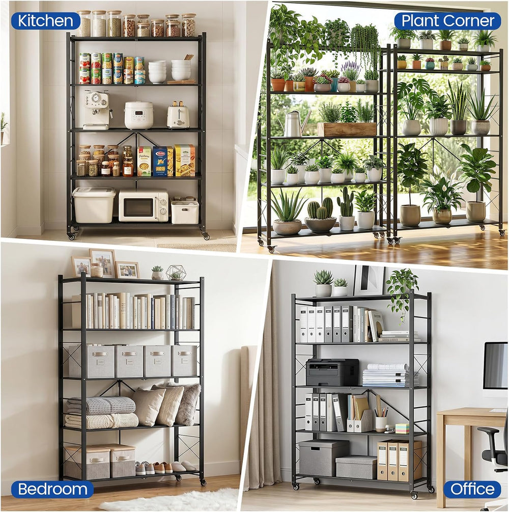 ALANNG 40" W Foldable 5-Tier Storage Shelves on Wheels Adjustable