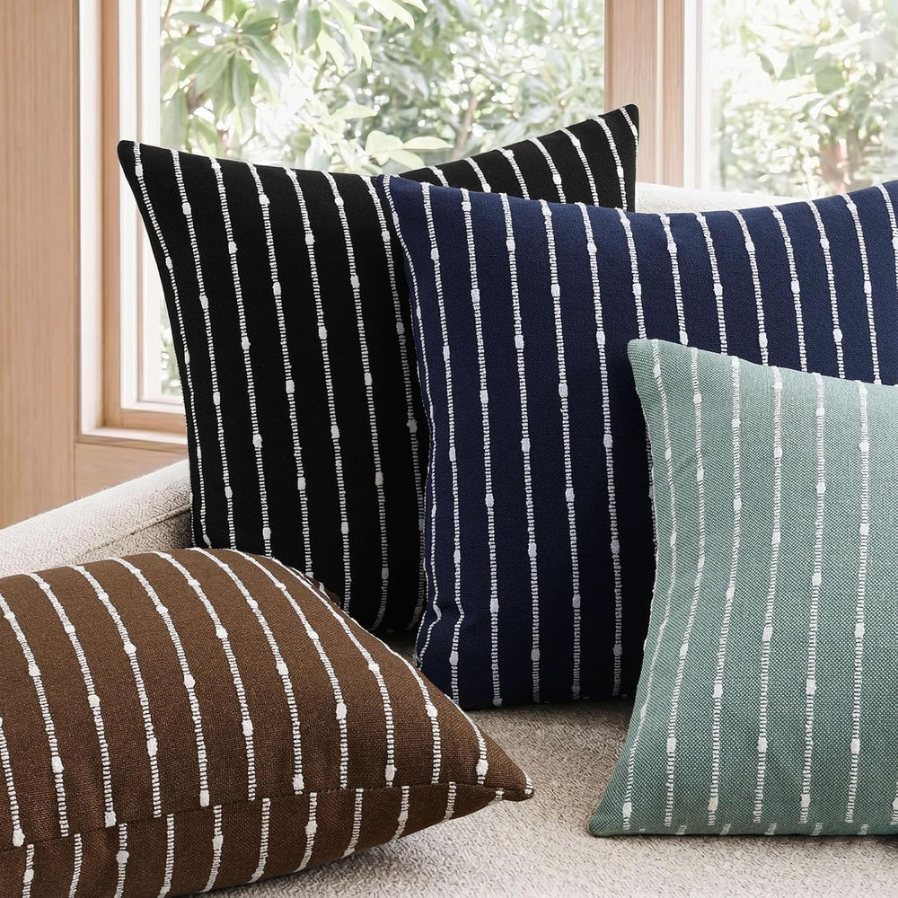 decorUhome Striped Decorative Throw Pillow Covers 22x22 Set of 2, Black