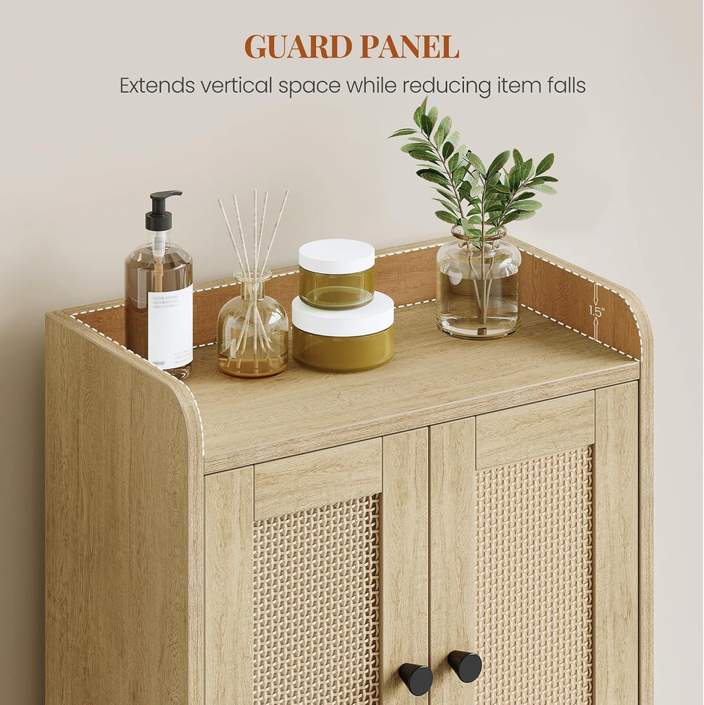 HEXCELEN Small Bathroom Storage Cabinet with 4 Doors,Streamlined American