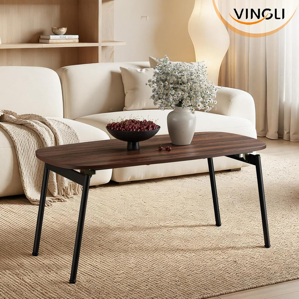 VINGLI 39.4" Folding Coffee Table Small, No Assembly Needed, Walnut