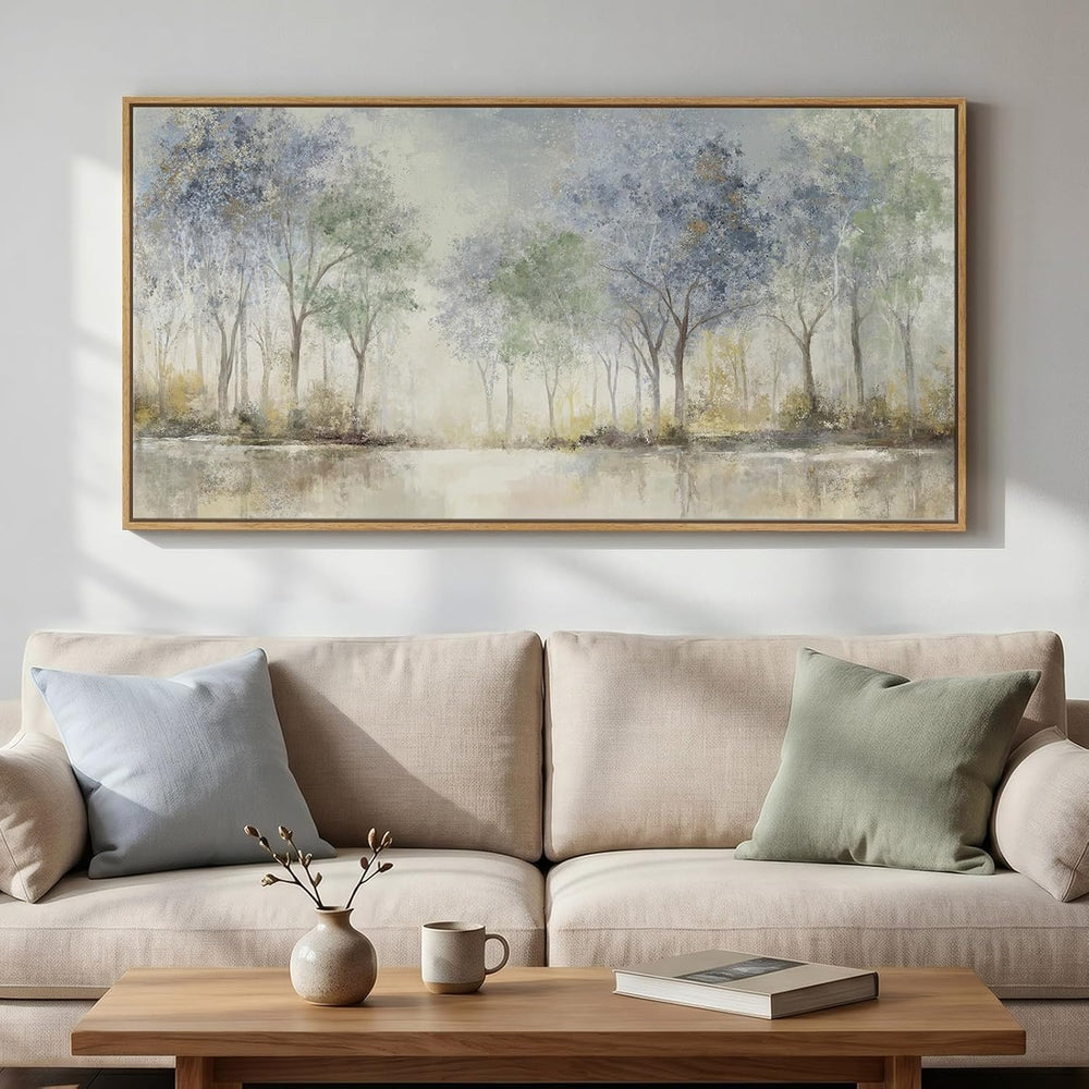 Framed Abstract Neutral Forest Landscape Wall Art for Living Room, 60x30 In