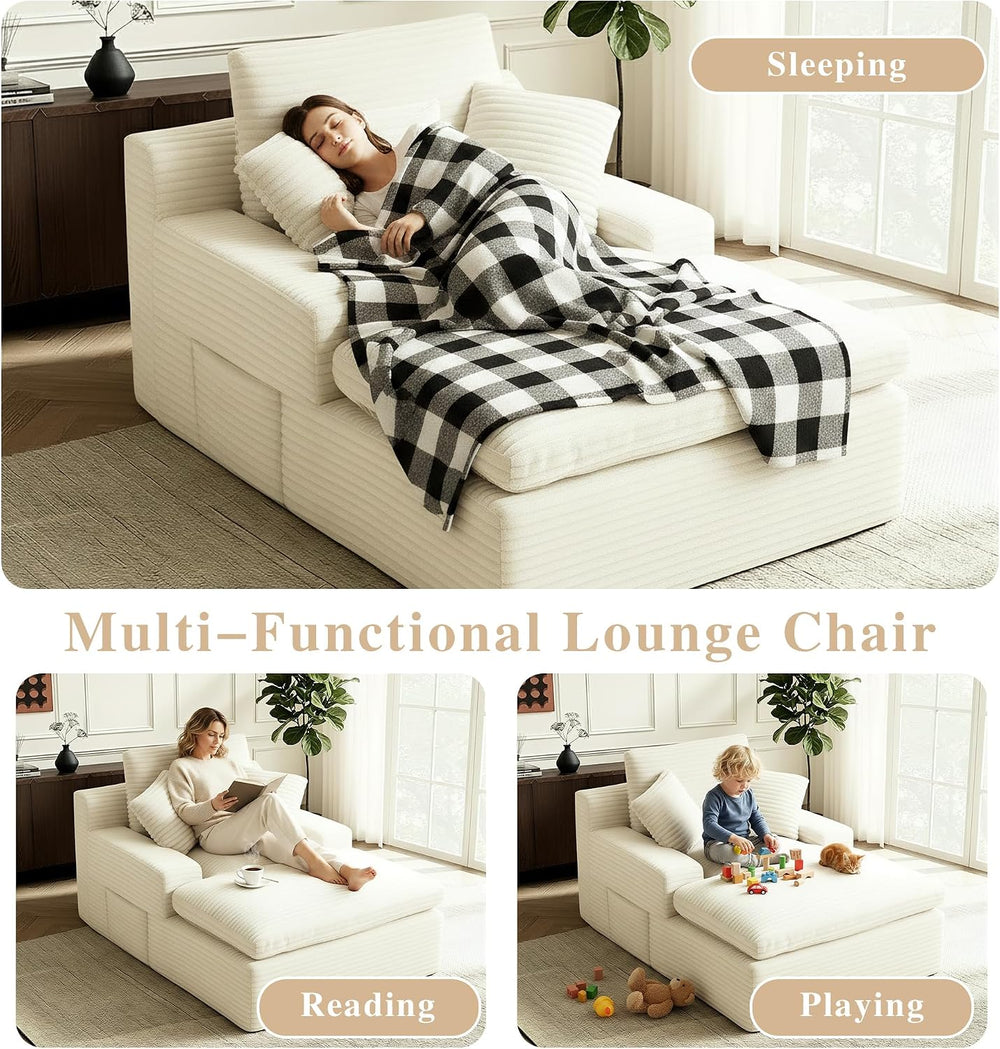 Chaise Lounge Chair Indoor, 63" Boneless Lounge Chair with Plush Corduro...