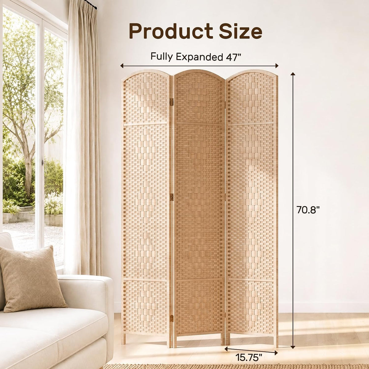 TEAKMAMA Room Divider,Folding Privacy Screen,3 Panel Wall Divider,Natural