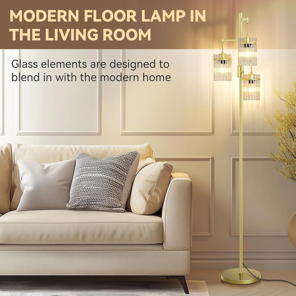 Crystal Gold Glass Tree Floor Lamp for Living Room for Farmhouse Industrial