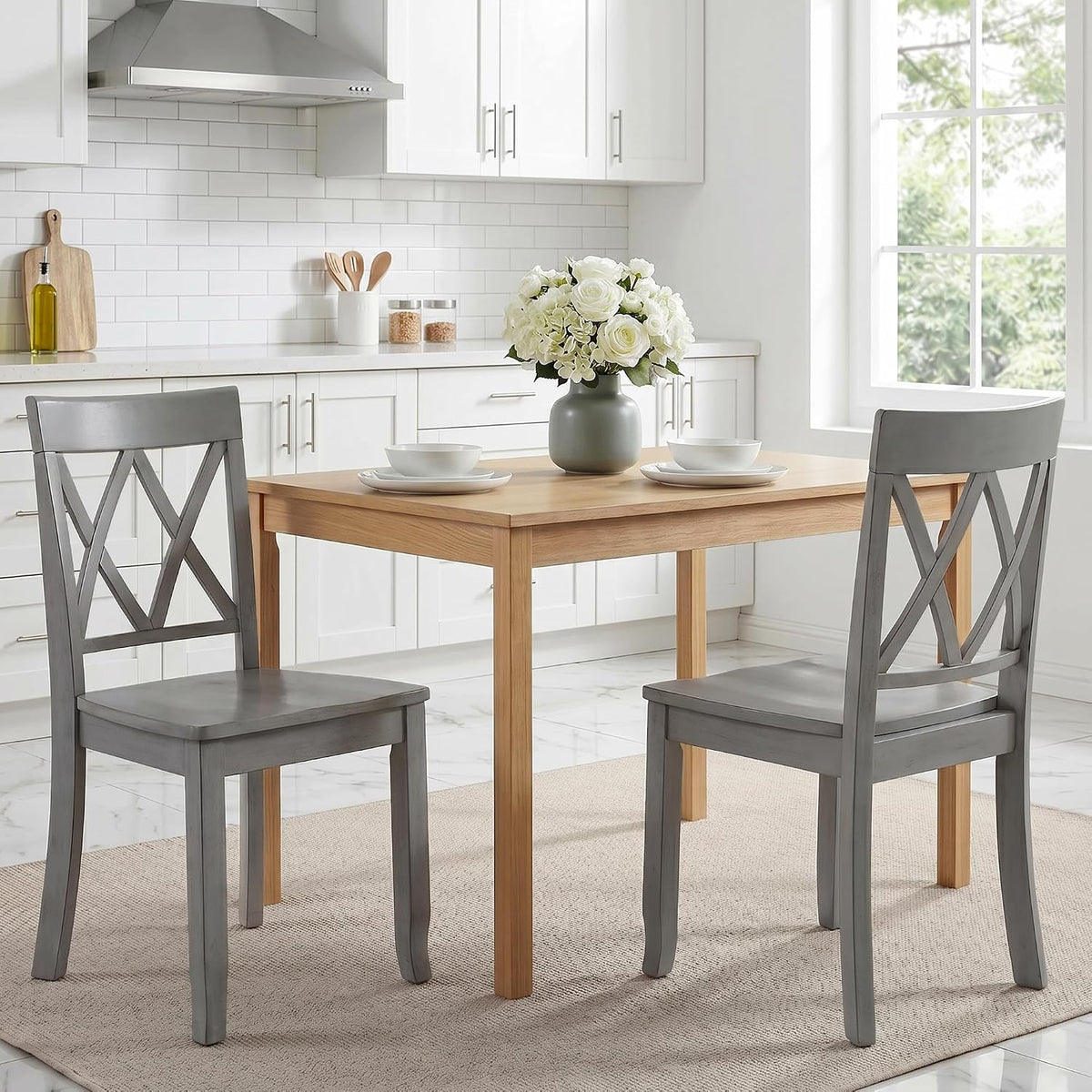 DUHOME Wood Dining Chairs Set of 2 with Cross Back,Grey