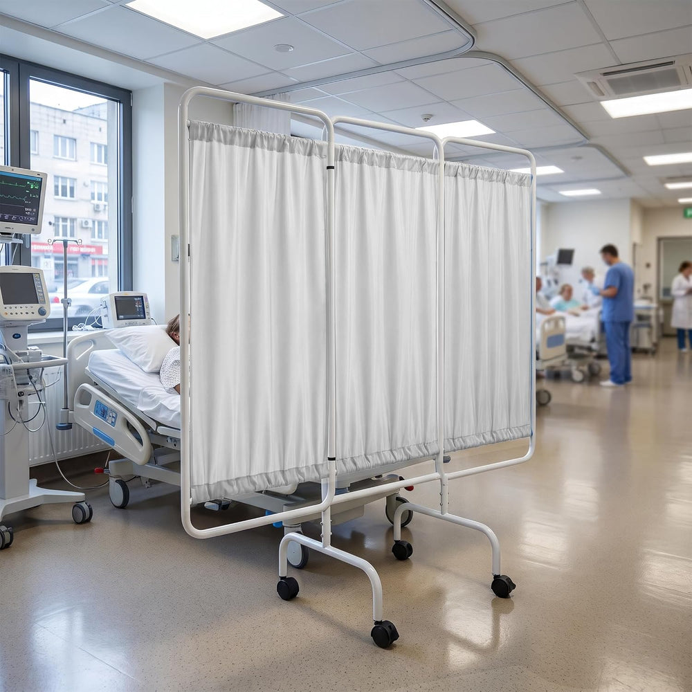 INNOVART 3-Panel Medical Privacy Screen with Wheels, White Vinyl