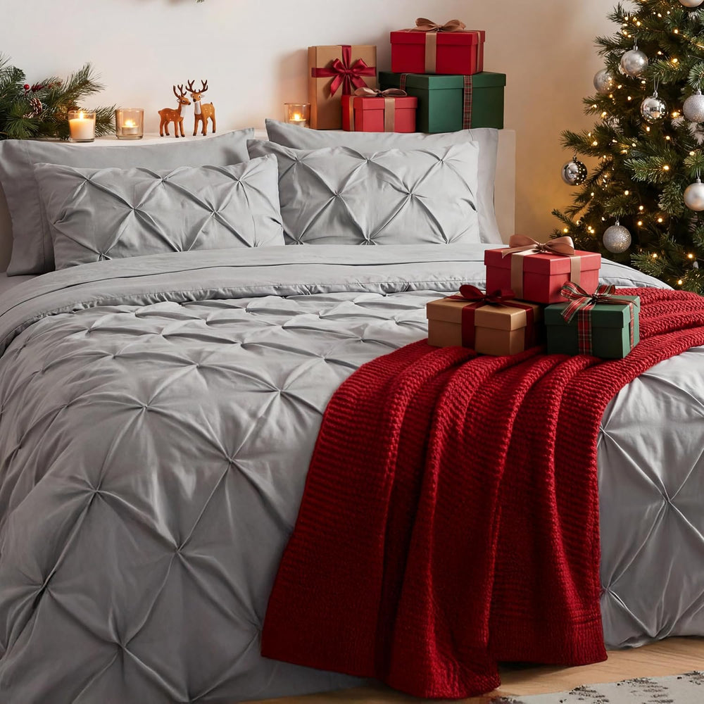 Bedsure 7-Piece King Size Comforter Set & Sheets, Grey King Bedding