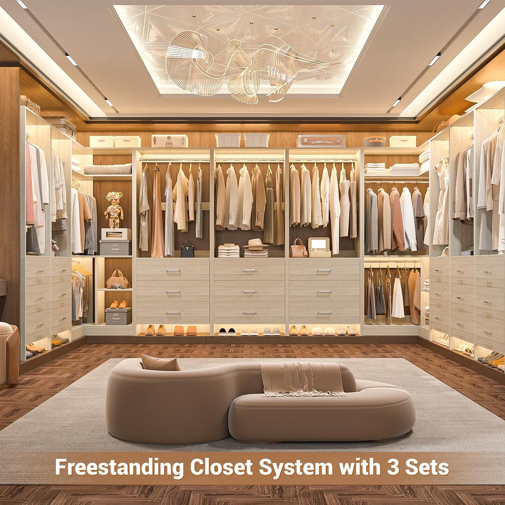 Aheaplus Closet System with 6 Drawers, 4 Hanging Rods & Corner Tower, Cor...