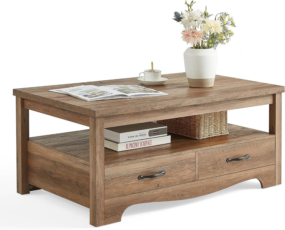 LINSY HOME Farmhouse Coffee Table with Storage, Wood Coffee Table for Living ...