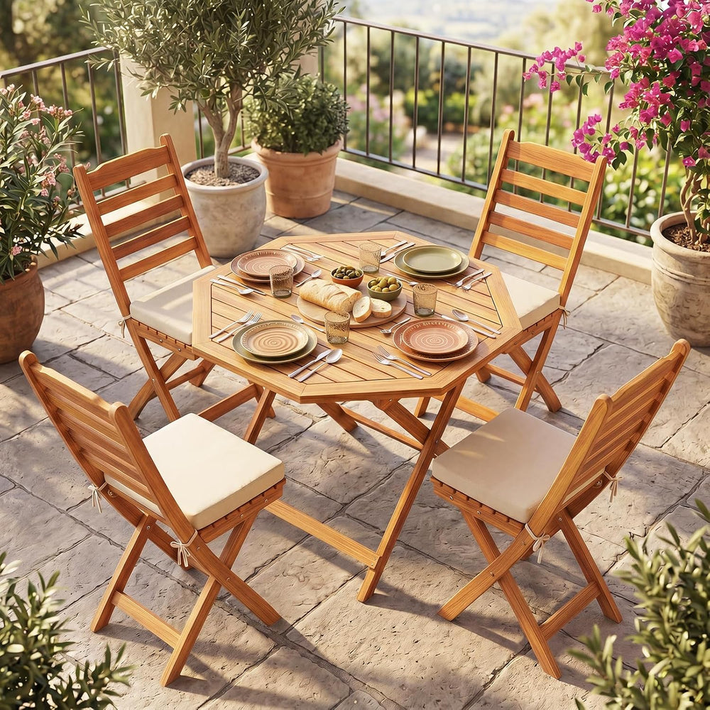 Tangkula 37.5” Folding Patio Table for 4, Acacia Wood Outdoor Dining Table