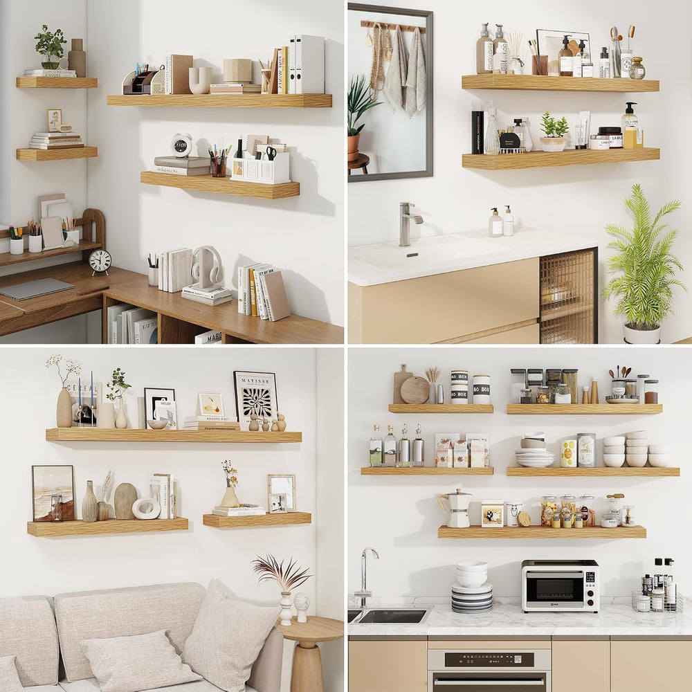 Floating Shelves for Wall, Wall Mounted Wood Shelves, Oak, Set of 2, 48in