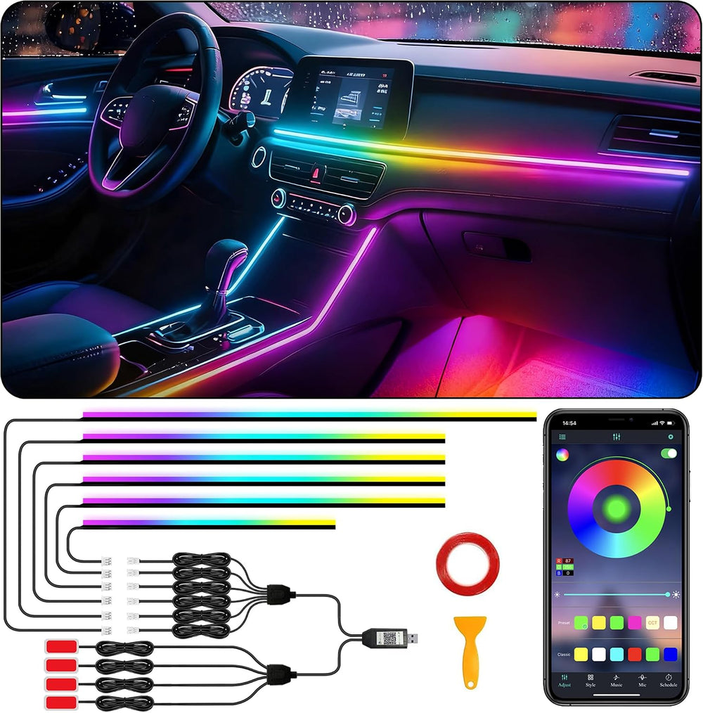 Acrylic Interior Car LED Strip Lights, USB Car Ambient Lighting