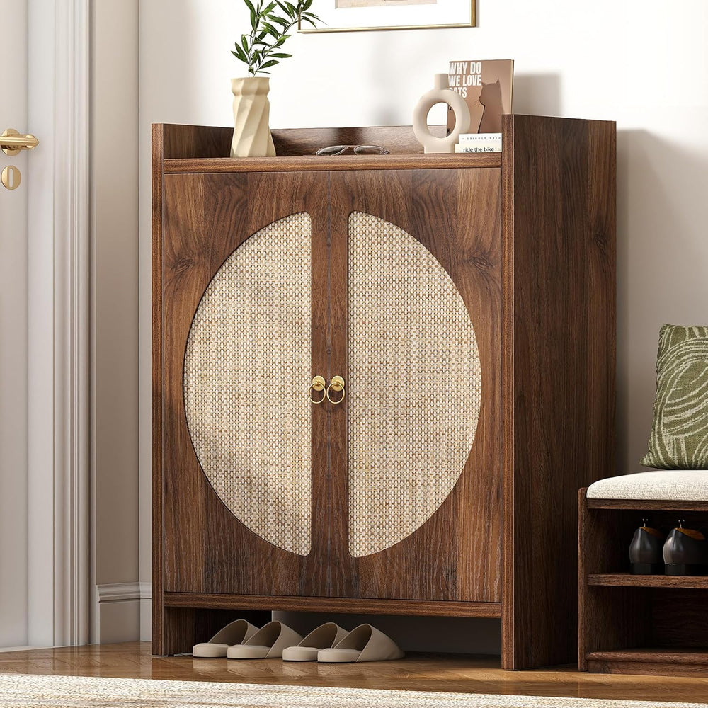 Shoe Cabinet Storage for Entryway - Rattan Entry Way Shoe Storage Cabinet wit...