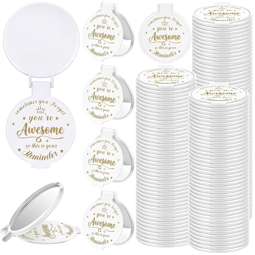 100 Pcs 2.76 Inch Inspirational Pocket Mini Compact Mirror Bulk Portable Fold...