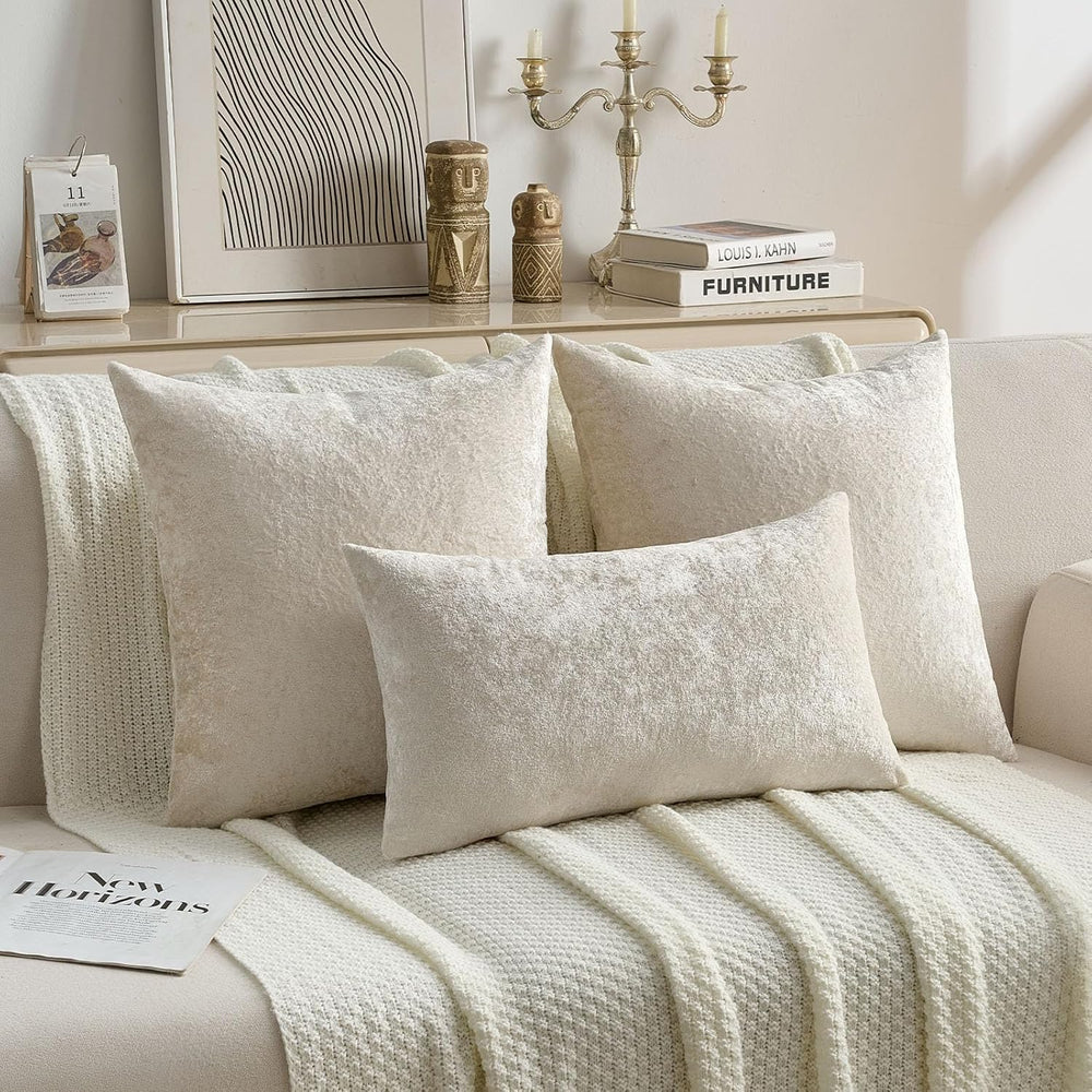 FUTEI Pack of 2 Crushed Flannel Throw Pillow Covers 26x26 Inch, Cream