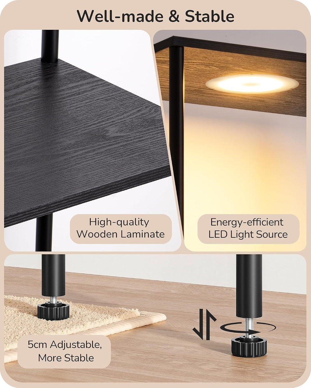 EDISHINE RGBW Floor Lamp with 5-Tier Display Shelf, 3 Modes Remote, Black