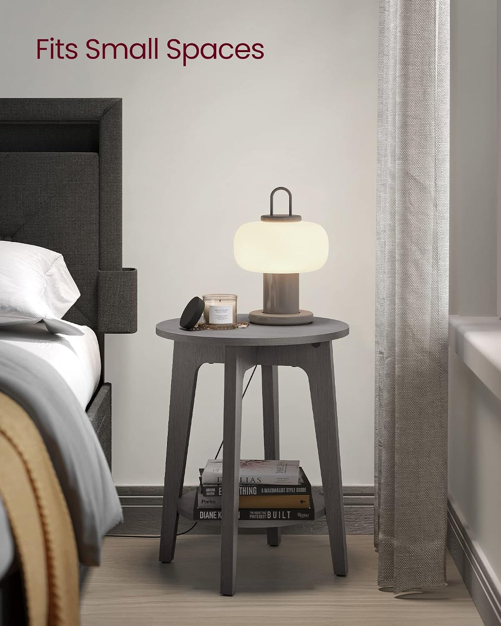 VASAGLE Round Side Table with Lower Shelf, End Table for Small Spaces