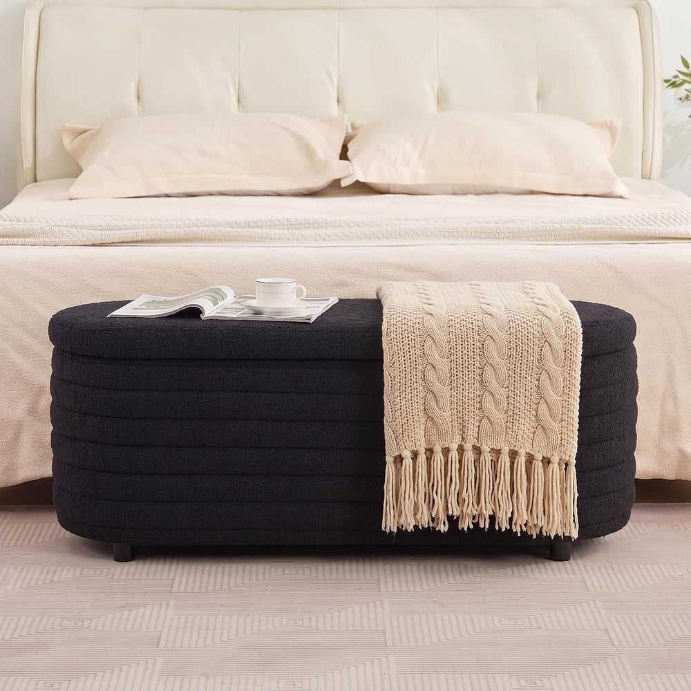 45.5" Modern Storage Ottoman Bench, Black Sherpa