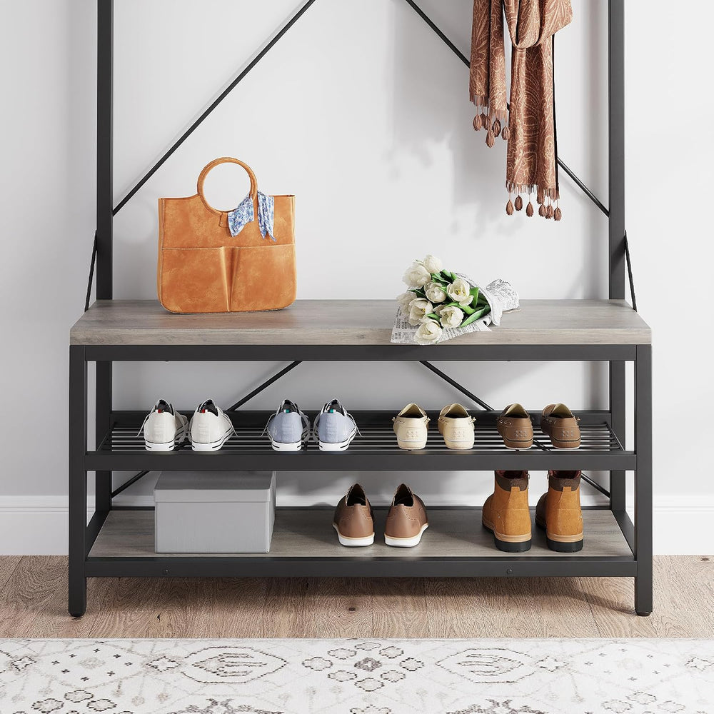 Hall Tree with Bench and Shoe Storage, Entryway Organizer with 8 Hooks