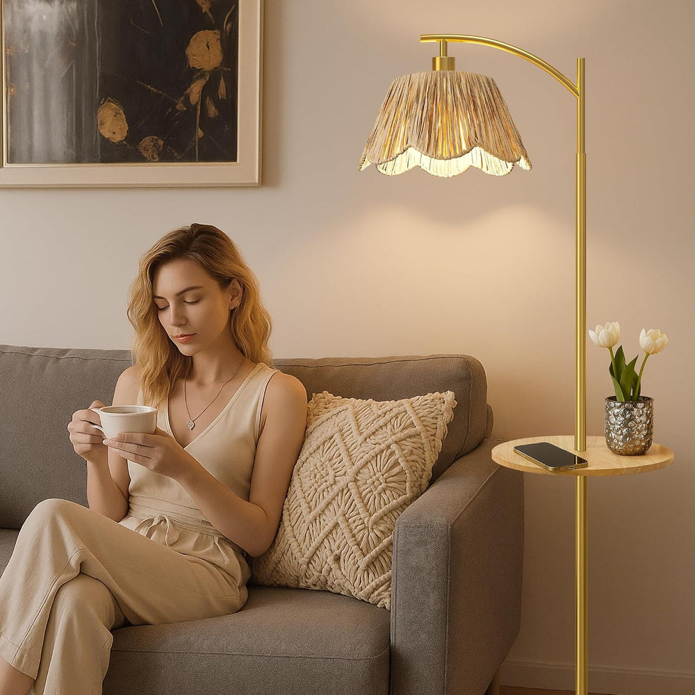 Oneach Floor Lamp with Table for Bedroom, Boho Standing Lamps with Foot Switc...