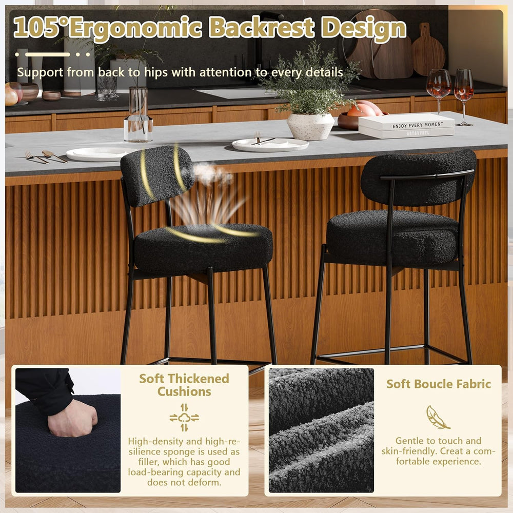 DYHOME Bar Stools Set of 2, Black 24 Inch Boucle Upholstered Counter Stools