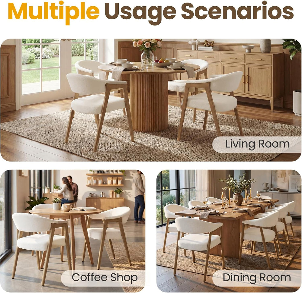 Dining Chairs with Arms Set of 4, Barrel Back, Solid Wood Legs/Linen Beige