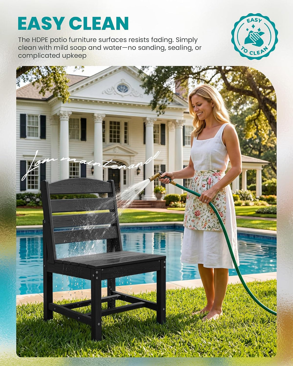SERWALL Armless Outdoor Dining Set, Patio Dining Set for 6, Black