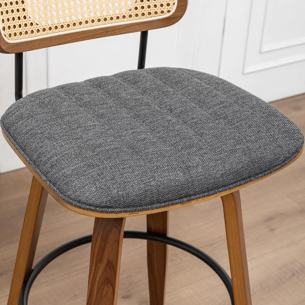 30 inch Kitchen Bar Stools, Mid Century Modern Rattan Swivel Bar Stools